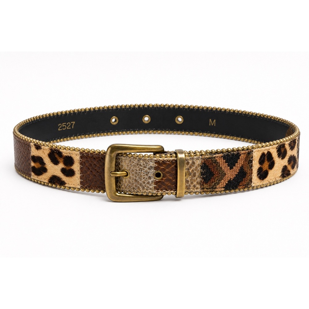 Elite Animal Print Patchwork Belt Women M Brown Leopard Snakeskin 2527 Boho Chic